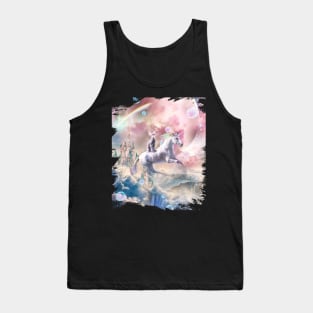 Rainbow Galaxy Cat Riding Unicorn In Space Tank Top